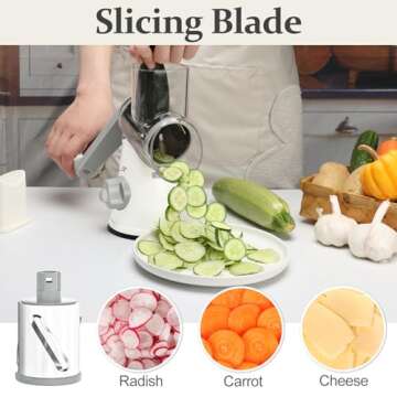 Cambom Rotary Cheese Grater Hand Crank Cheese Shredder for Fresh Cheese, Vegetable, Nuts,Non-slip Suction Base, Five Blades, White