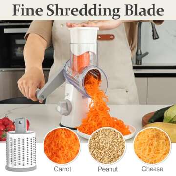Cambom Rotary Cheese Grater Hand Crank Cheese Shredder for Fresh Cheese, Vegetable, Nuts,Non-slip Suction Base, Five Blades, White