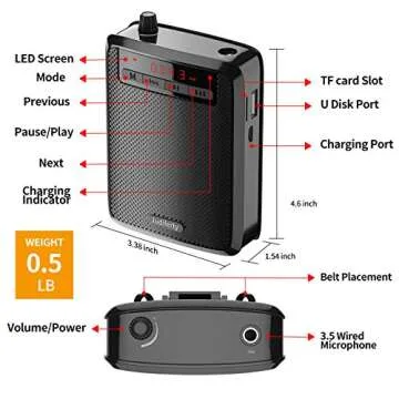 Voice Amplifier, Portable Microphone Speaker, Teacher Classroom Microphone, Bluetooth Headset Microphone Amplifier for Meeting Tour Guides