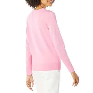 Amazon Essentials Women's Lightweight Crewneck Cardigan Sweater (Available in Plus Size), Pink, Large