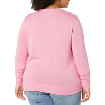 Amazon Essentials Women's Lightweight Crewneck Cardigan Sweater (Available in Plus Size), Pink, Large