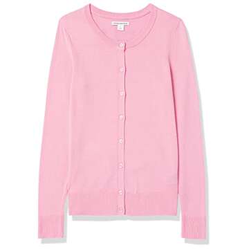 Amazon Essentials Women's Lightweight Crewneck Cardigan Sweater (Available in Plus Size), Pink, Large
