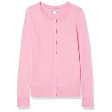 Amazon Essentials Women's Lightweight Crewneck Cardigan Sweater (Available in Plus Size), Pink, Large