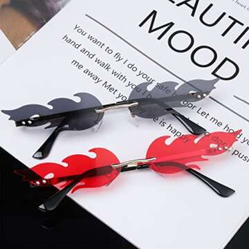 Ovida Women Fire Flame Sunglasses Rimless Wave Sun Glasses Novelty Eye Glasses Eyewear(Red)