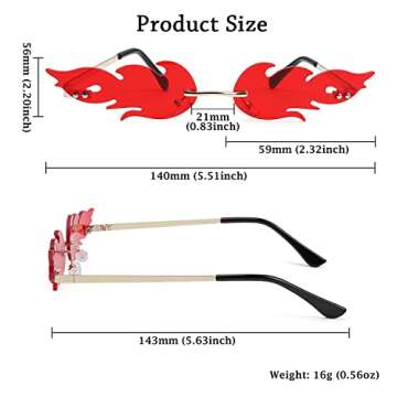 Ovida Women Fire Flame Sunglasses Rimless Wave Sun Glasses Novelty Eye Glasses Eyewear(Red)