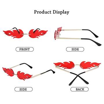 Ovida Women Fire Flame Sunglasses Rimless Wave Sun Glasses Novelty Eye Glasses Eyewear(Red)