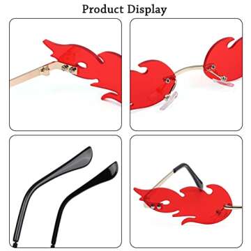 Ovida Women Fire Flame Sunglasses Rimless Wave Sun Glasses Novelty Eye Glasses Eyewear(Red)