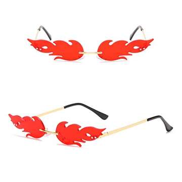 Ovida Women Fire Flame Sunglasses Rimless Wave Sun Glasses Novelty Eye Glasses Eyewear(Red)