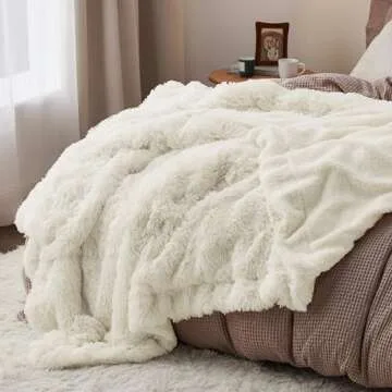 Bedsure Fuzzy Sherpa Faux Fur Twin Blanket Cream Cozy Gifts for Women Men, Soft Fleece Plush Warm Minky Thick Blanket Twin Size for Bed, Couch, Room Decor Dorm Essentials Cream Decor Gifts, 60x80