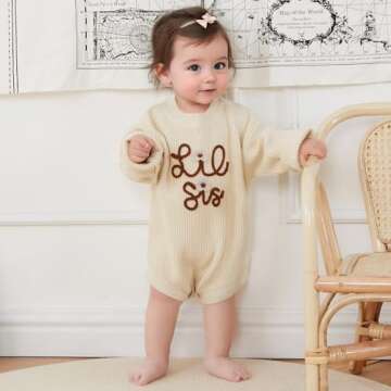VISGOGO Big Little Sister Matching Sweater Baby Girls Knitted One-Piece Outfits Toddler Brother Swea...