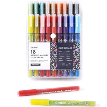 Grabie Acrylic Paint Pens, Acrylic Paint Markers, 18 Colors, 0.7 mm, Extra Fine Tip Paint Markers, Premium Paint Pens for Painting on Various Surface, Acrylic Paint Set, Art Supplies for Acrylic Paint