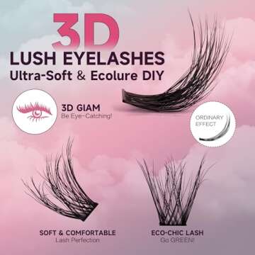 Mayhug 3D Lash Extensions Cluster Lashes, 144 Pcs DIY Eyelash Extensions, Natural Mink Lashes with S...