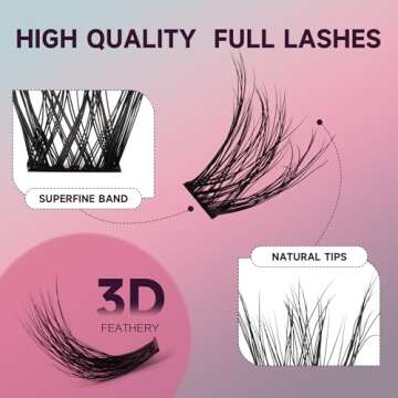 Mayhug 3D Lash Extensions Cluster Lashes, 144 Pcs DIY Eyelash Extensions, Natural Mink Lashes with Super Thin Band, Fluffy False Eyelashes Reusable Eyelash Cluster Extensions (Flair)