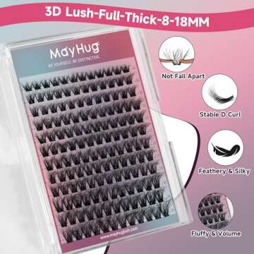 Mayhug 3D Lash Extensions Cluster Lashes, 144 Pcs DIY Eyelash Extensions, Natural Mink Lashes with Super Thin Band, Fluffy False Eyelashes Reusable Eyelash Cluster Extensions (Flair)