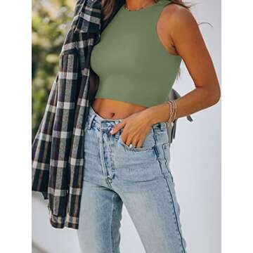 REORIA Women's Sexy Sleeveless High Neck Racerback Cropped Tank Tops Cute Teen Girls Halter Neck Cro...