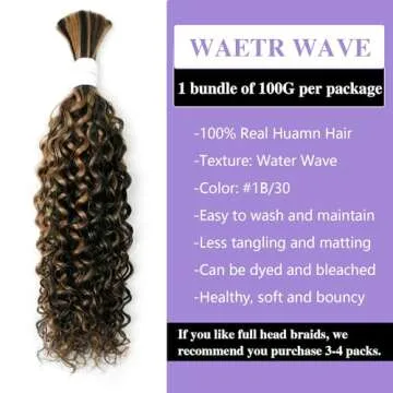 Liqusee Water Wave Curly 1B/30 Human Braiding Hair 100g One Bundle/Pack Bulk Human Hair for Braiding No Weft Micro Human Hair Braiding Hair Wet and Wave for Boho Braids (20 inch, Water Wave 1B/30)