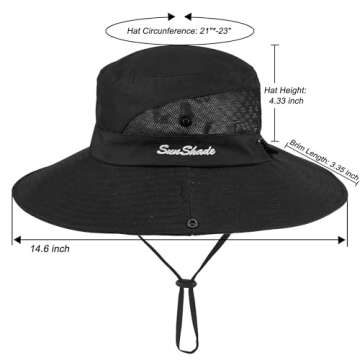 Women's Outdoor UV-Protection-Foldable Sun-Hats Mesh Wide-Brim Beach Fishing Hat with Ponytail-Hole Black
