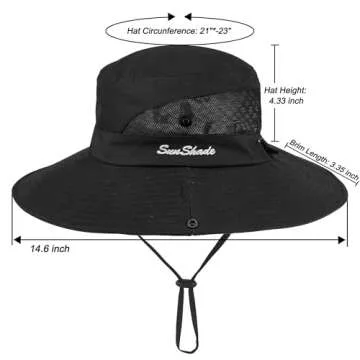Women's Outdoor UV-Protection-Foldable Sun-Hats Mesh Wide-Brim Beach Fishing Hat with Ponytail-Hole Black