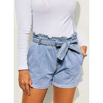 Sidefeel Women Paper Bag Waist Rolled Denim Jean Shorts XL Light Blue