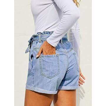 Sidefeel Women Paper Bag Waist Rolled Denim Jean Shorts XL Light Blue