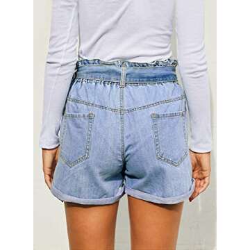 Sidefeel Women Paper Bag Waist Rolled Denim Jean Shorts XL Light Blue
