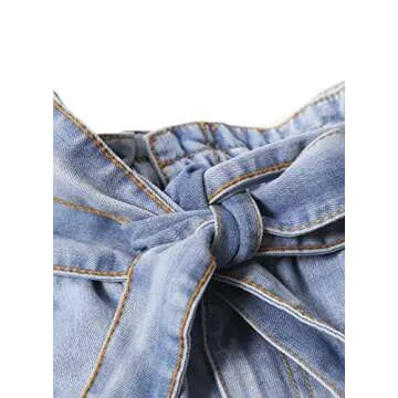 Sidefeel Women Paper Bag Waist Rolled Denim Jean Shorts XL Light Blue