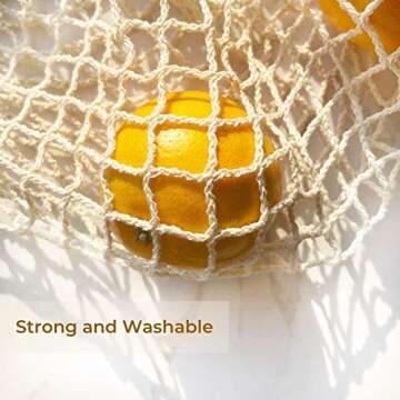 YIPLUS Cotton Mesh Produce Bag, 2 Pack Reusable Ecology Washable Organic Shopping Grocery Farmer Market Bags String Net Tote for Vegetables and Fruit with Long/Short Handle (Beige)