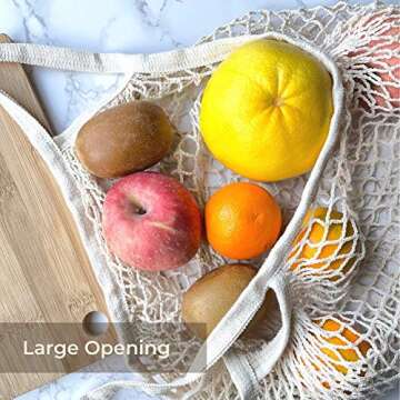 YIPLUS Cotton Mesh Produce Bag, 2 Pack Reusable Ecology Washable Organic Shopping Grocery Farmer Market Bags String Net Tote for Vegetables and Fruit with Long/Short Handle (Beige)