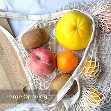 YIPLUS Cotton Mesh Produce Bag, 2 Pack Reusable Ecology Washable Organic Shopping Grocery Farmer Market Bags String Net Tote for Vegetables and Fruit with Long/Short Handle (Beige)