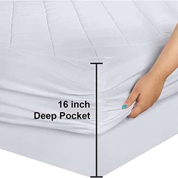 Utopia Bedding Quilted Fitted Mattress Pad, Twin Size, Elastic Fitted Mattress Topper Protector and Cover Stretches up to 16 Inches Deep, Machine Washable (White)