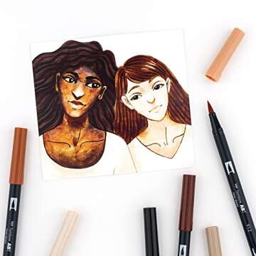 Tombow 56170 Dual Brush Pen Art Markers, Portrait, 10-Pack. Blendable, Brush and Fine Tip Markers