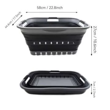 SAMMART 42L Collapsible Plastic Laundry Basket - Foldable Pop Up Storage Container/Organizer - Space Saving Hamper/Basket (1, Grey/Black)