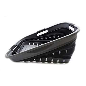 SAMMART 42L Collapsible Plastic Laundry Basket - Foldable Pop Up Storage Container/Organizer - Space Saving Hamper/Basket (1, Grey/Black)