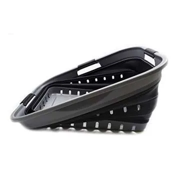 SAMMART 42L Collapsible Plastic Laundry Basket - Foldable Pop Up Storage Container/Organizer - Space Saving Hamper/Basket (1, Grey/Black)