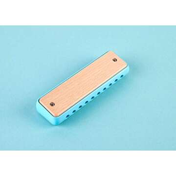 Hape Blues Harmonica | 10 Hole Wooden Musical Instrument Toy for Kids, Blue (E8915)