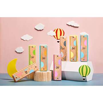 Hape Blues Harmonica | 10 Hole Wooden Musical Instrument Toy for Kids, Blue (E8915)