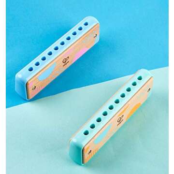 Hape Blues Harmonica | 10 Hole Wooden Musical Instrument Toy for Kids, Blue (E8915)