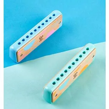 Hape Blues Harmonica | 10 Hole Wooden Musical Instrument Toy for Kids, Blue (E8915)