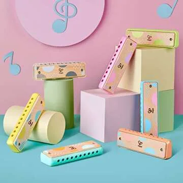 Hape Blues Harmonica | 10 Hole Wooden Musical Instrument Toy for Kids, Blue (E8915)