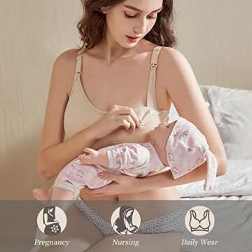 Nursing Bras for Breastfeeding 3 Pack Seamless Maternity Bras Pregnancy Sleep Bralette with Extra Bra Extenders and Clips White/Black/Nude