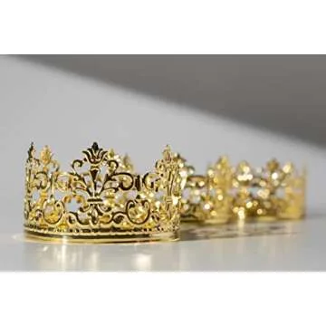 Vintage Gold Crown Cake Topper, Happy Birthday Cake Topper Party Decor, Baby shower Crown for Boys and Girls, Cake Decorations for Weddings, diameter 3.97-inch height 2.28-inch