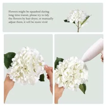 Auihiay 8PCS White Artificial Hydrangea Flowers Bouquets, Silk Hydrangea Flowers with Stems and Leaves, Fake Flower Bouquets for Home Garden Party Decor, Wedding Centerpieces (13.8 x 7.9 inches)