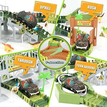 174 PCS Dinosaur Race Track Set for Kids with Dino Cars