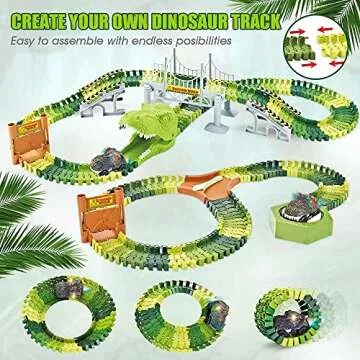174 PCS Dinosaur Race Track Set for Kids with Dino Cars