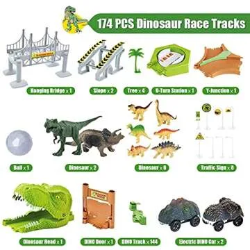174 PCS Dinosaur Race Track Set for Kids with Dino Cars