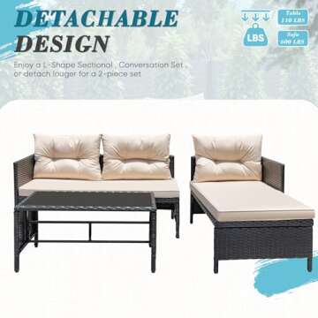 Greesum 3 Piece Patio Outdoor Furniture Set for Comfort
