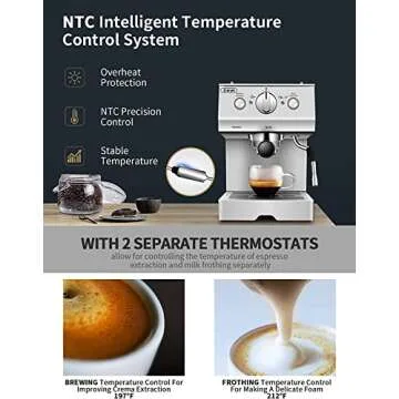 Gevi Espresso Machine 15 Bar Pump Pressure, Cappuccino Coffee Maker with Milk Foaming Steam Wand for Latte, Mocha, Cappuccino, 1.5L Water Tank, 1100W, Black