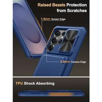 Vihibii for Samsung Galaxy S25 Ultra Case with Card Holder (4 Cards), [RFID Blocking] & Slide Camera Cover & Raised Edge Protect Screen, Shockproof Rugged Case for Samsung Galaxy S25 Ultra, Blue