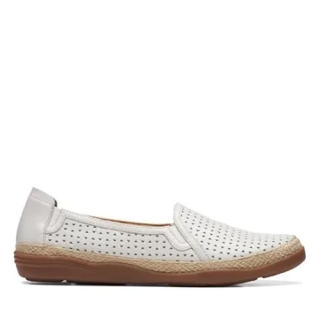 Clarks Elaina Ruby Loafer in White Leather, Size 6.5