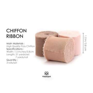 Vitalizart Dusty Rose Handmade Chiffon Silk Ribbon Fringe 1.5" x 21 Yd Frayed Edges Brown Ribbons fo...